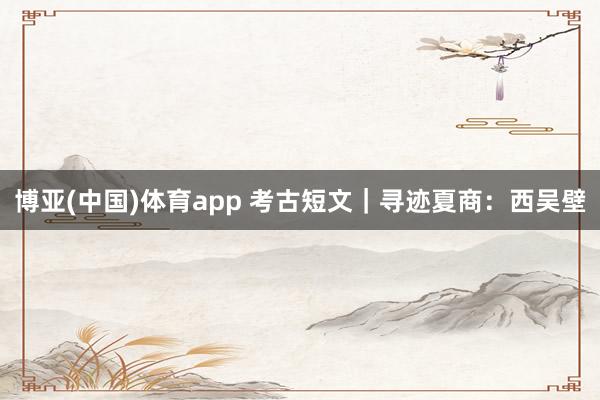 博亚(中国)体育app 考古短文｜寻迹夏商：西吴壁