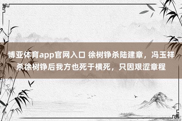 博亚体育app官网入口 徐树铮杀陆建章，冯玉祥杀徐树铮后我方也死于横死，只因艰涩章程