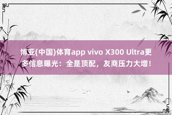 博亚(中国)体育app vivo X300 Ultra更多信息曝光：全是顶配，友商压力大增！