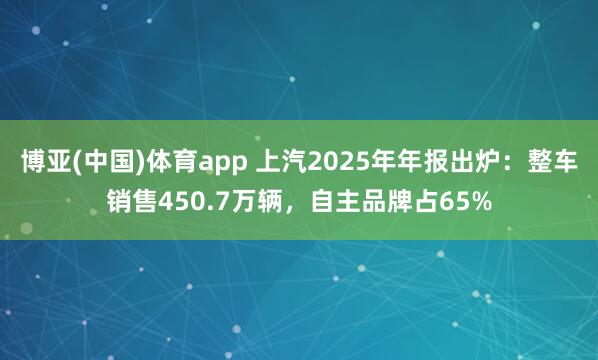 博亚(中国)体育app 上汽2025年年报出炉：整车销售450.7万辆，自主品牌占65%